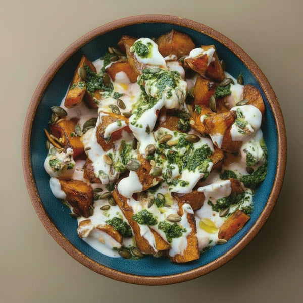 Dara - sałatka z dyni zanurzonej w srirachy, złagodzonej jogurtem